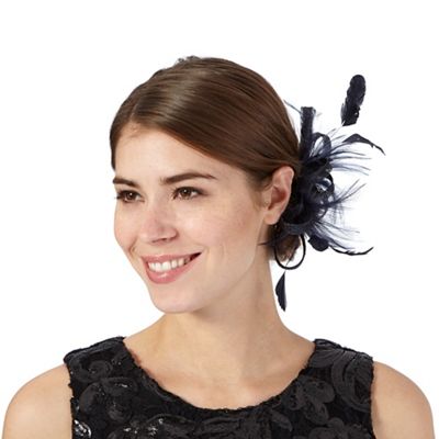 Navy loop & feather hair clip fascinator